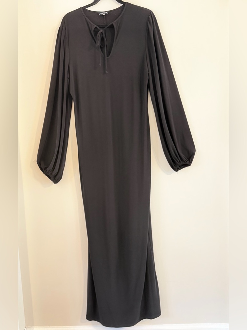 Bebe Black Poet Sleeve Tie-Neck Maxi Dress Size XL - Picture 4 of 15